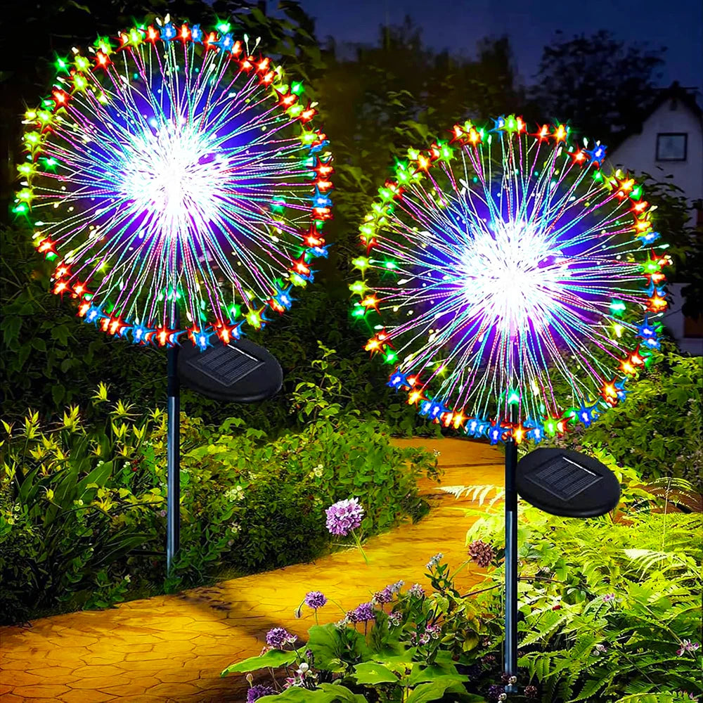 2 PCS Set 420 LEDS Solar Lights for Outdoor Garden Dandelion Lighting Stake Solar Firework Light for Christmas Halloween Lawn Decor