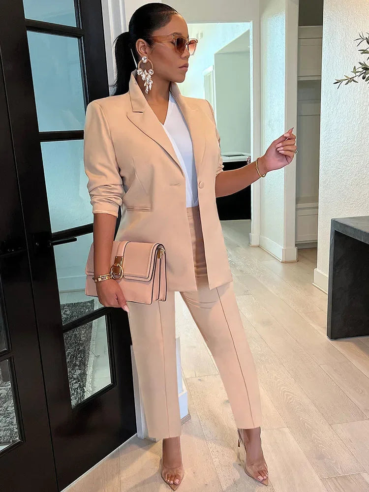 Elegant Work Wear Two Piece Set for Women Single Button Blazer Coat and Pants Office Lady Business Suit Matching Sets Uniform