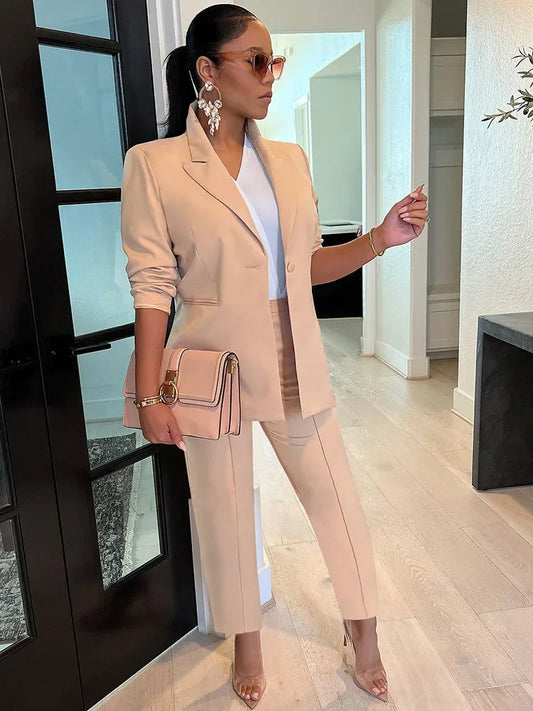 Elegant Work Wear Two Piece Set for Women Single Button Blazer Coat and Pants Office Lady Business Suit Matching Sets Uniform