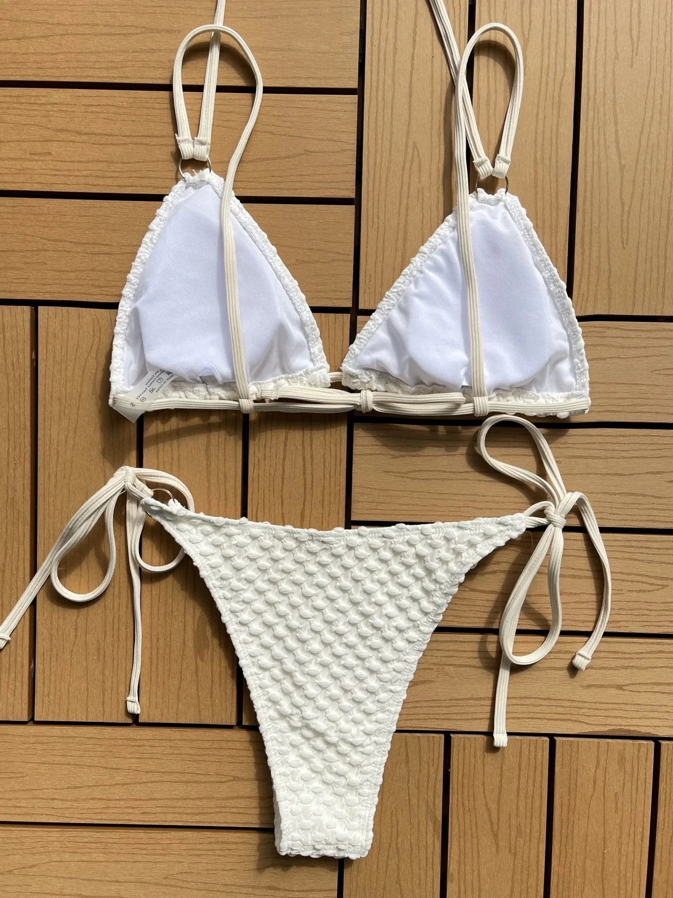 Sexy White Black Bikini Women Halter Push Up Ring Linked Tie Side Triangle Swimsuit Summer Bathing Suit Cut Out Swimwear