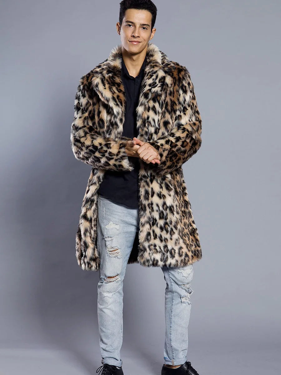 NEW Arrivals Autumn Winter Snow Clothes Supplies Men's Faux Fur Large Lapel Fur Long Men's Faux Fur Jacket Men's Overcoat Leopard Thick Coat Men Luxury Fashion Clothing Products