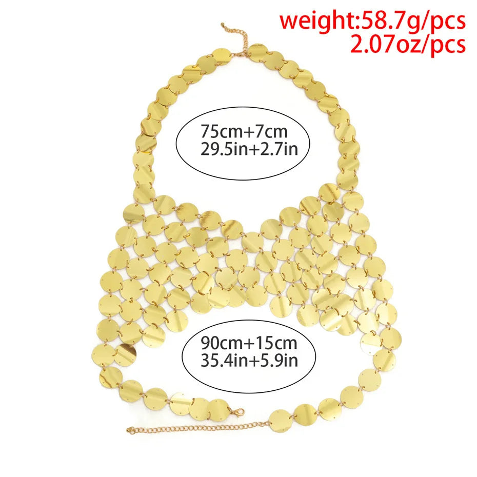 NEW Arrivals Black/Silver/Gold 2PCS Set Sexy Acrylic  Sequin Chest Bra Chain Dress Nightclub Party Show Festival Outfit Dance Costume Stage Wear Body Jewelry