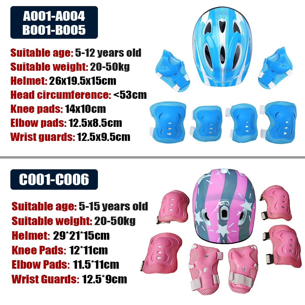 NEW SET Children Kids Adjustable Helmet Protective Gear Set Sports Knee Elbow Wrist Pads for Children Boys Girls Bike Skateboard Scooter Roller Outdoor Sports Supplies