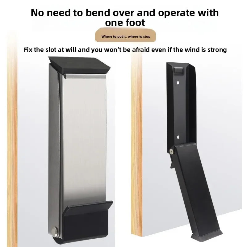 NEW Arrivals Silver/Black Color Heavy Duty Door Jammer Stopper Door Stops Metal Windproof Anti Collision Safety Gate Blocker Sturdy Gaps Protector Home Offices Hotels Security Supplies