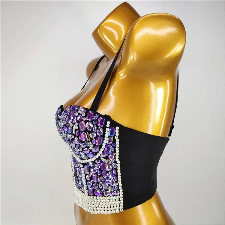 Sexy Bras for Women Night Club Party Cropped Tops Bra Stage Performance Sparkling Rhinestone Underwear Bralette Lingerie Clothes