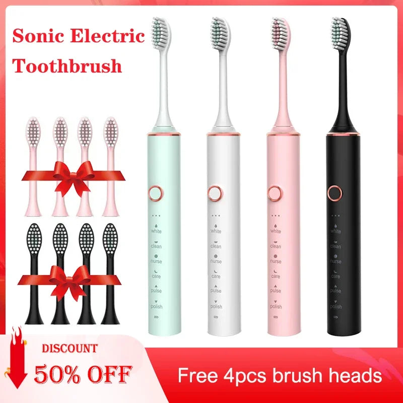 USB Fast Charging Sonic Electric Toothbrush + 8 Head + Box with Smart Timer Rechargeable Adult Toothbrush Set Includes Replacement Heads Women Men Oral Hygiene Supplies