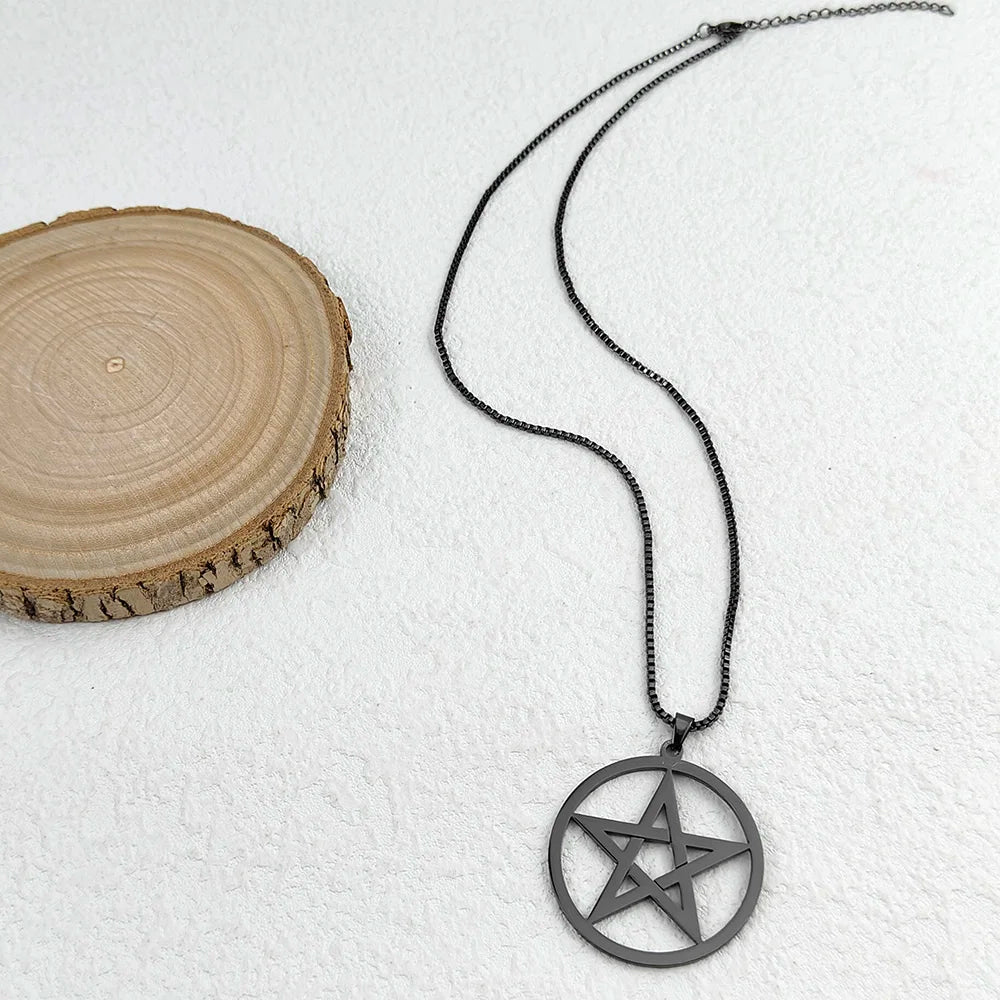 35-55cm Round Five-Pointed Five-Alpha Star Hollow Stainless Steel Gold-Plated Women's Necklace, Silver Box Chain Necklace, Black Jewelry Accessories