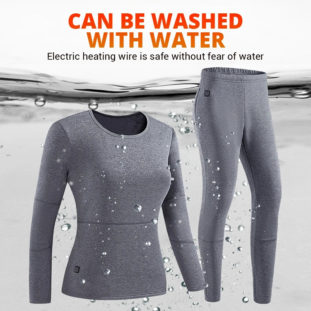 2 PCS Women Men Suit S-3XL UK Plus Size Electric Clothes 52 Areas New Material Technology Heated Underwear Winter Thermal Underwear Women Men Heating Jacket Winter Accessories USB Electric Heating Clothes