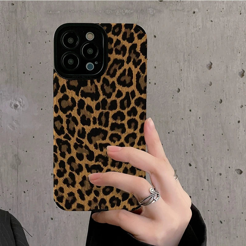 Brown Leopard Print Phone Case For iPhone 15 12 13 14 11 Pro Max Mini 7 8 Plus X XS XR SE Soft Shockproof Bumper Cover