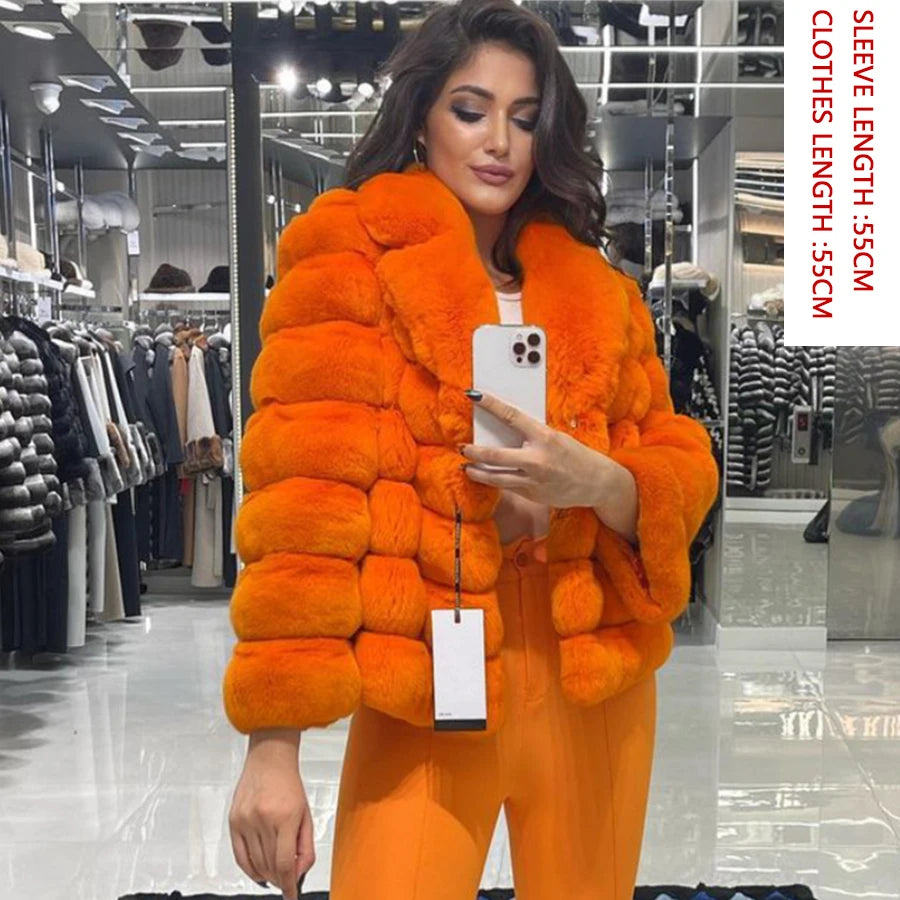 NEW Arrivals XS-4XL 6 Colors Winter Real Rabbit Fur Coat Women Real Fur Coat Female Luxury Natural Rabbit Fur Coat Best Selling High Quality Chinchilla Colors Girls Winter Fashion Clothing Supplies