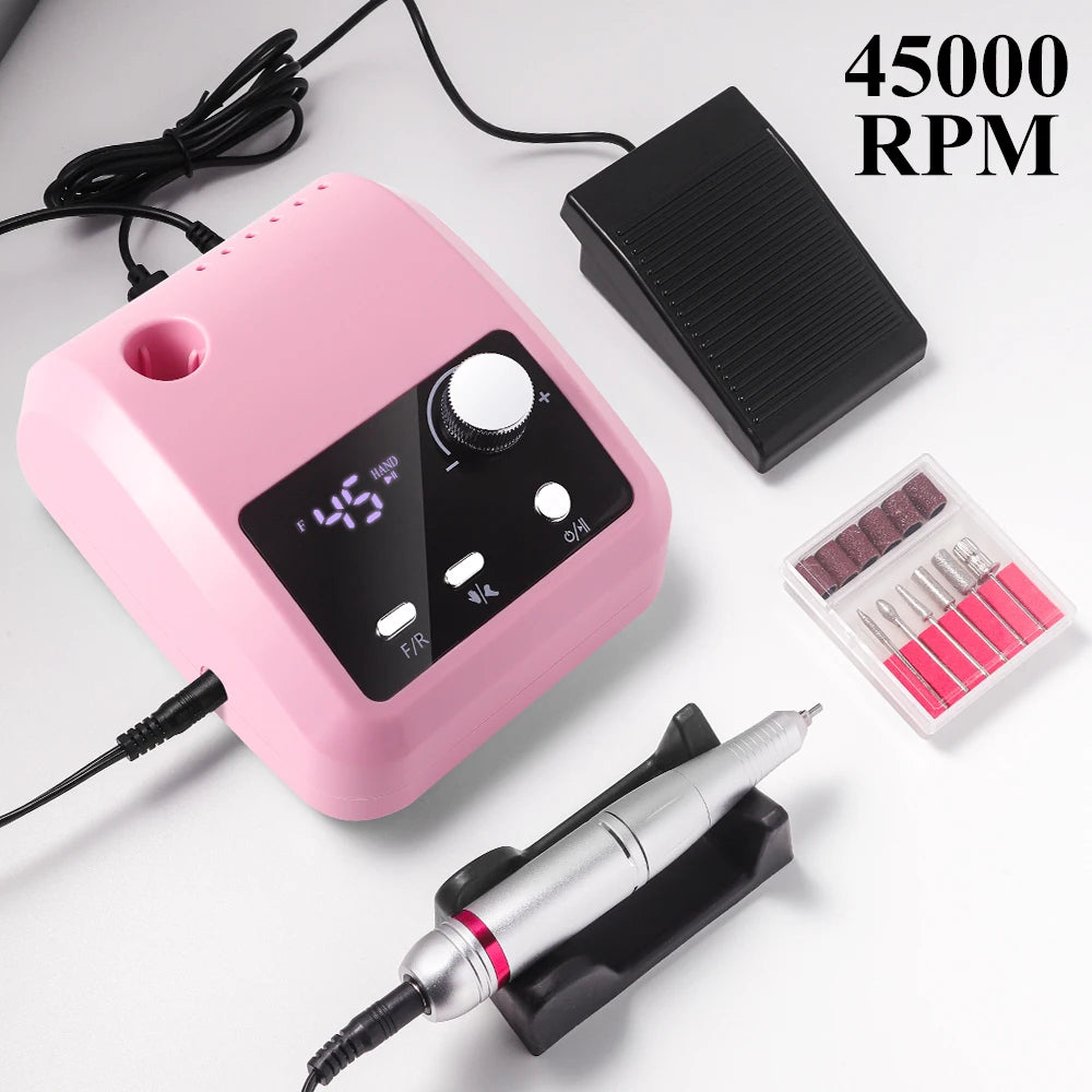 NEW Arrivals High Quality Electric Nail Drill Machine 45000 RPM Electric File HD Display Metal Manicure Pen Professional Nail Lathe Sander Manicure Pedicure Devices Nail Care Tools Set Cosmetics Supplies