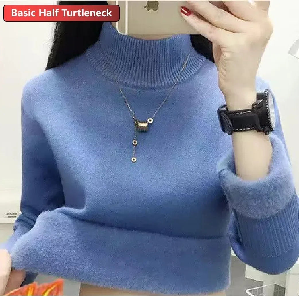 NEW Arrivals Sweater For Women Winter Thicken Turtleneck Slim Knit Pullover New Warm Plush Velvet Lined Knitwear Jumper Tops Casual Female Girls Luxury Fashion Clothing Supplies