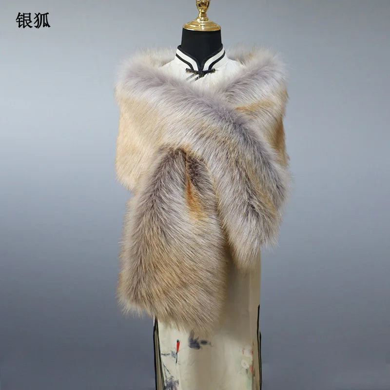 NEW Arrivals 32 Colors 160*22cm Women Luxury Warm Faux Fox Fur Shawl Winter Ladies Plush Scarf Wraps Cloak Coat Wedding Long Cape Scarves Girls Ladies Luxury Fashion Clothing Products