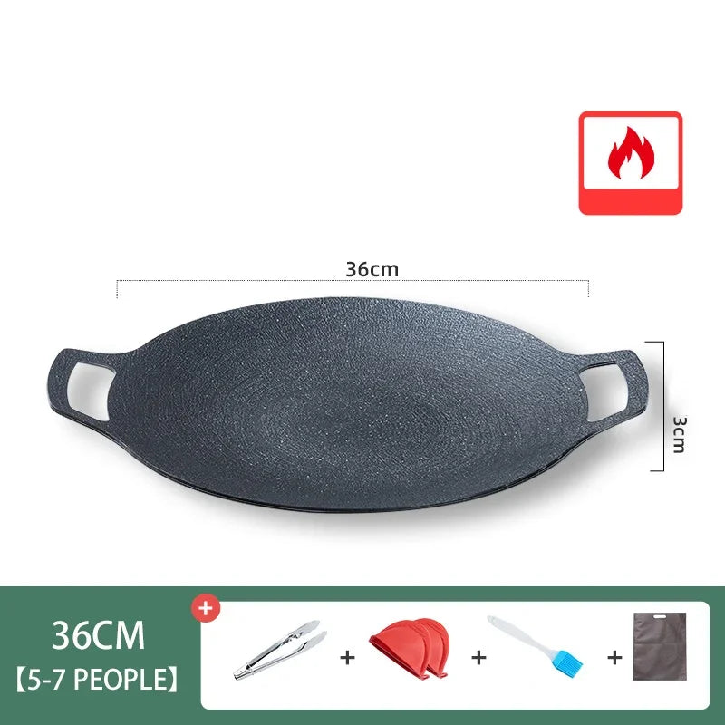 Grill Pan Round Non-Stick Barbeque Plate Outdoor Travel Camping Frying Pan Household Griddle Barbeque Accessories