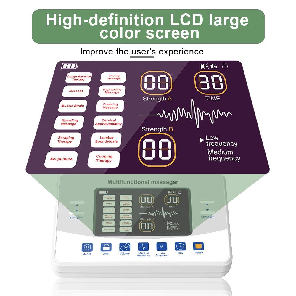 12 Modes + 20 Electrode  Pads Bags Electric Acupuncture EMS Tens Muscle Stimulator 30 Intensities Therapy Pulse Body Massager Electro Health Care Machine