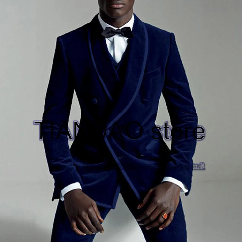 Low-Price Sales are Limited NEW Arrivals S-5XL 4 Colors 100% Velvet Men's Suit 2 PCS Set  Double Breasted Jacket Wedding Groom Tuxedo Formal Blazer Pants Set Terno Masculino Men Luxury Fashion Clothing Supplies