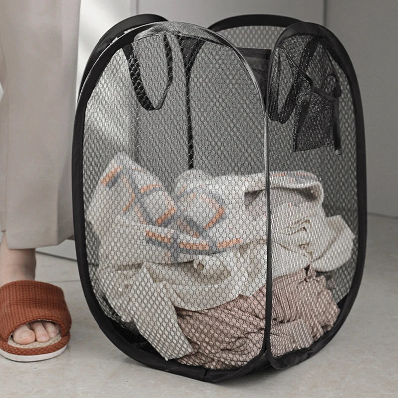 2-10 PCS Set Folding Dirty Laundry Sorting Basket Washing Frame Bathroom Cloth Mesh Storage Bag Frame Bucket Laundry Organizers Storage Pouch Cleaning Accessory Sets