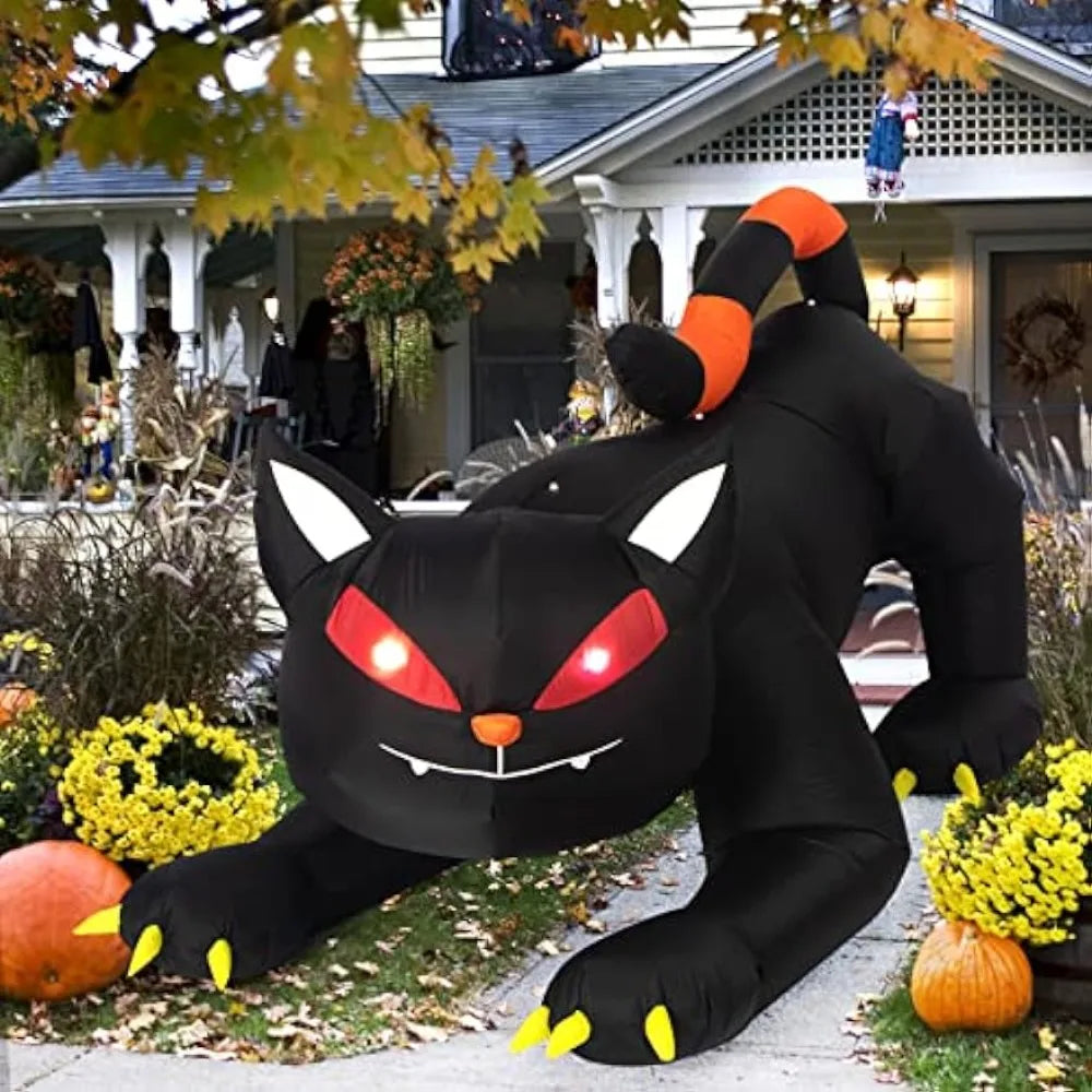 7FT LED Black Cat Halloween Inflatable Decoration Built-in LED Lights Inflatable Model Outdoor Ornament Party Garden Decor