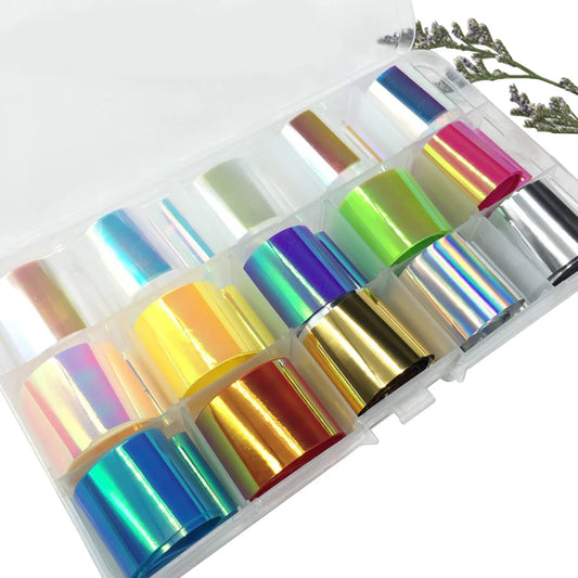 15 Sheets Starry Sky Laser Nail Foils, Colorful Shimmer Rainbow Effect for Nail Art DIY Manicure Decoration