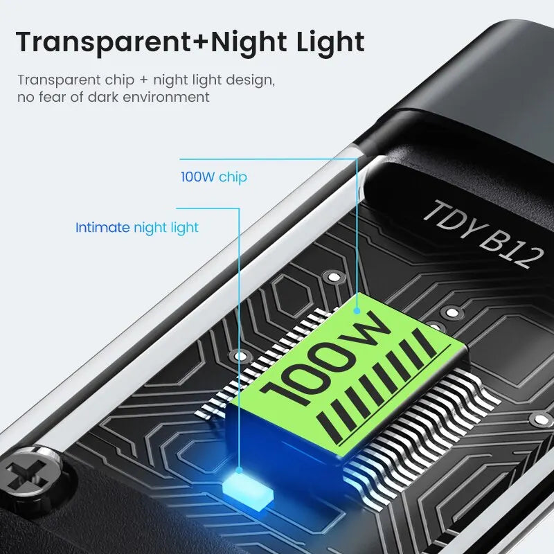 3 In 1 100w Transparent Fast Charging Cable Type C USB Micro For iPhone Samsung Huawei Xiaomi Pilot Lamp Charger USB C 6A