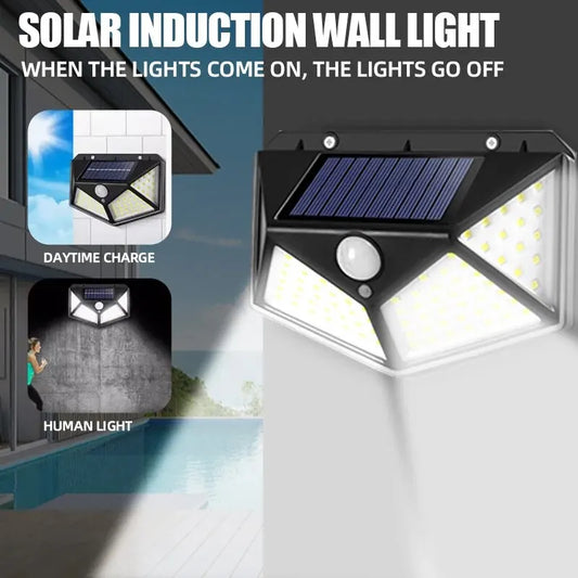 100 LED Solar Wall Lamp Outdoor Lamp Waterproof Motion Sensor Solar Powered Sunlight Street Lamp Garden Railing Decorative Lamp