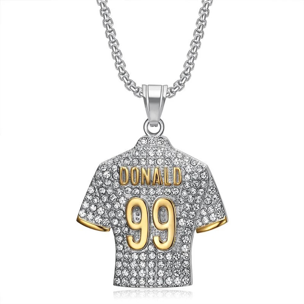 Fashion Football Jersey Messi Cristiano Ronaldo Neymar Mbappé Harland Rhinestone Necklaces + 60cm Gold Chain Men Stainless Steel Soccer Fans Hip Hop Jewelry Accessories