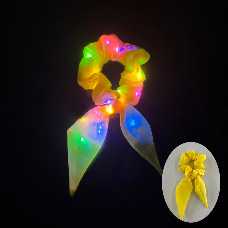 1/10/20 PCS Set LED Luminous Earrings Scrunchies Glowing Hairband Girl Light Up Hair Scrunchy Rave Festival Party Night Clubwear Headwear Supplies Hair Accessories