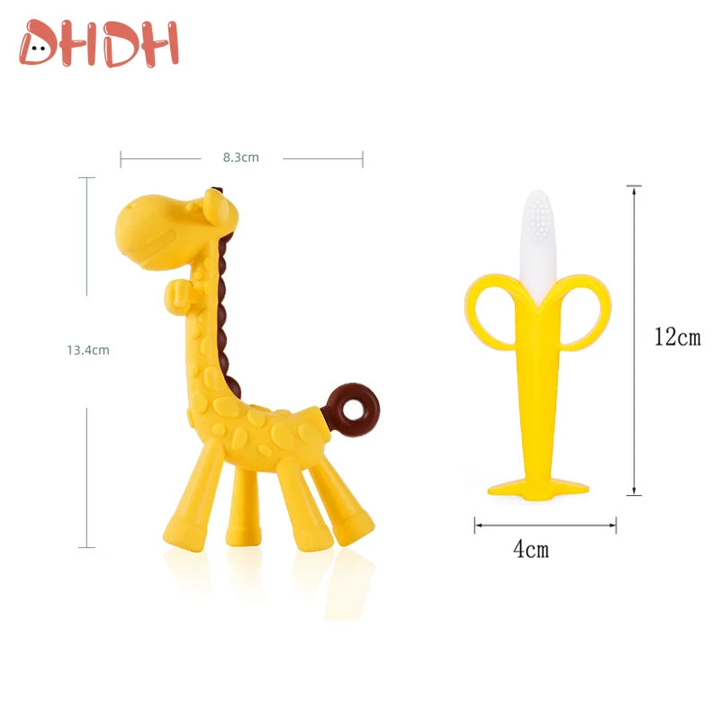 2 PCS Set Baby Medical Silicone Teething Training Toothbrush BPA Free Banana Shape Safe Toddle Teether Chew Toys Teethers Soothe Babies Gums