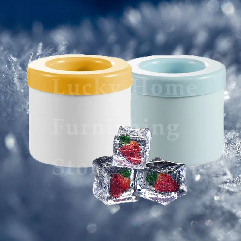 2 PCS Set Ice Bucket & Maker, Round Silicone Mold with Quick Freeze Tray, Food Safe Ice Cube Container for Party & Household Home Drinkware Accessories Barware Supplies.