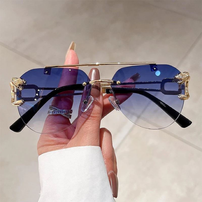 KAMMPT Vintage Rimless Sunglasses Men Women Trendy Pilot Gradient Shades Sun Glasses Fashion New Double Bridge UV400 Eyewear