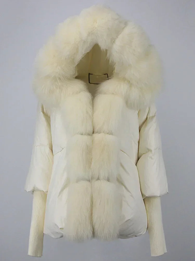 Winter Warm Snow Clothes Supplies Jacket Women Real Fox Fur Collar Hooded Natural Thick Warm Loose Oversize Duck Down Coat Streetwear Outerwear Female Girls Luxury Winter Fashion Clothing Products
