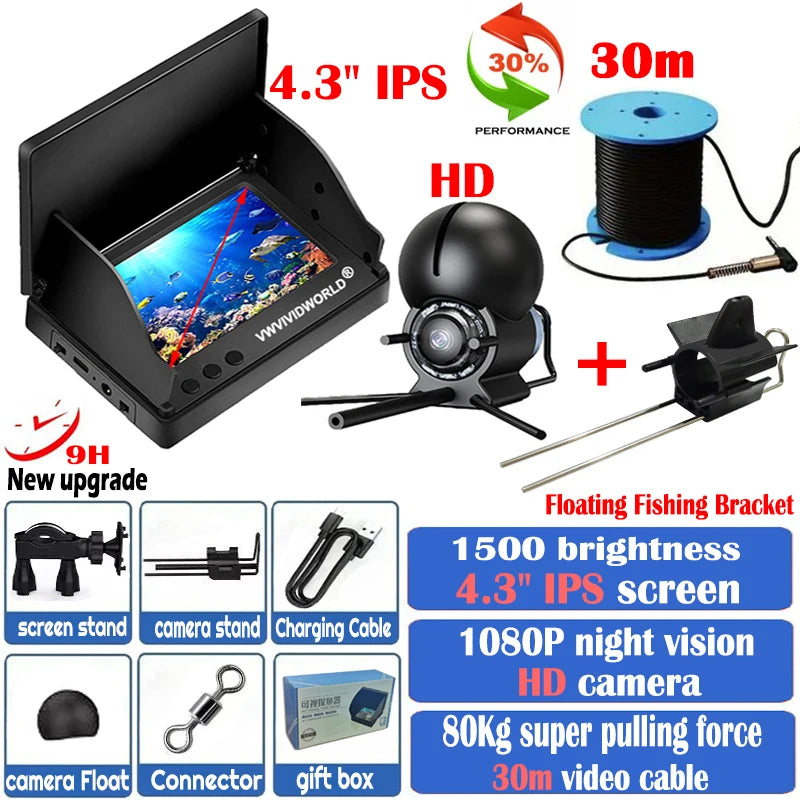 HOT SALE New Underwater 220° HD/UHD, Professional Fishing Camera, Night Vision, Fish Finder Detector Fixed on Rod ,5.0/4.3 Inch, IPS LCD Display, Lithium ION Battery Long Endurance Ocean Lake River Fishing Supplies