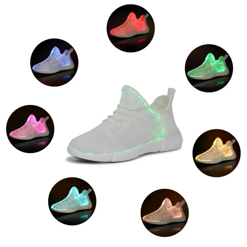 3 Colors Spring Girls Boys Rave Festival Dance Party Night Clubwear Luminous Glowing Sneakers Men Women's LED Light Shoes Flashing Adults USB Recharge Fiber Optic Shoes