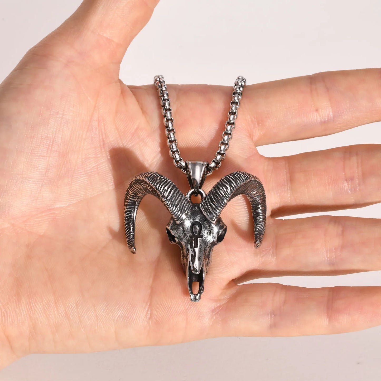 Baphomet Satanic Goat Head Skull Pendant, Satan Stainless Steel Goth Punk Style Necklace, Lucifer, Halloween, Devil Jewelry Accessories