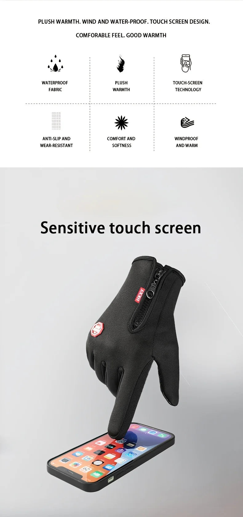 NEW Arrivals M-L-XL Size Winter Gloves For Men Women Touch Screen Warm Outdoor Cycling Driving Ski Cold Weather Gloves Windproof Non Slip Gloves Winter Sports Accessories