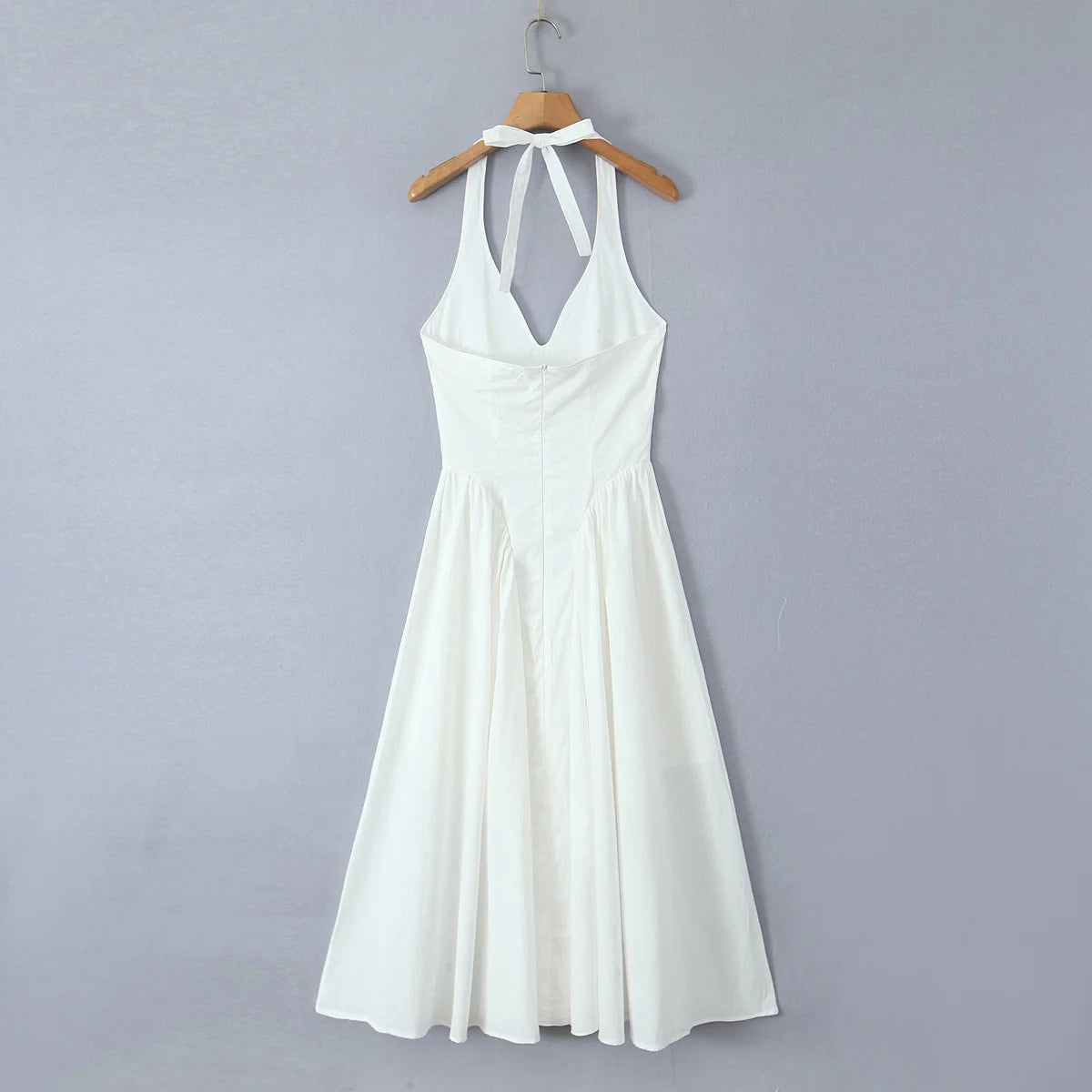 7 Colors  Sexy Backless Elegant Halter Dress For Women Low Waist A-line Midi Summer Evening Party Dresses Cotton Gowns