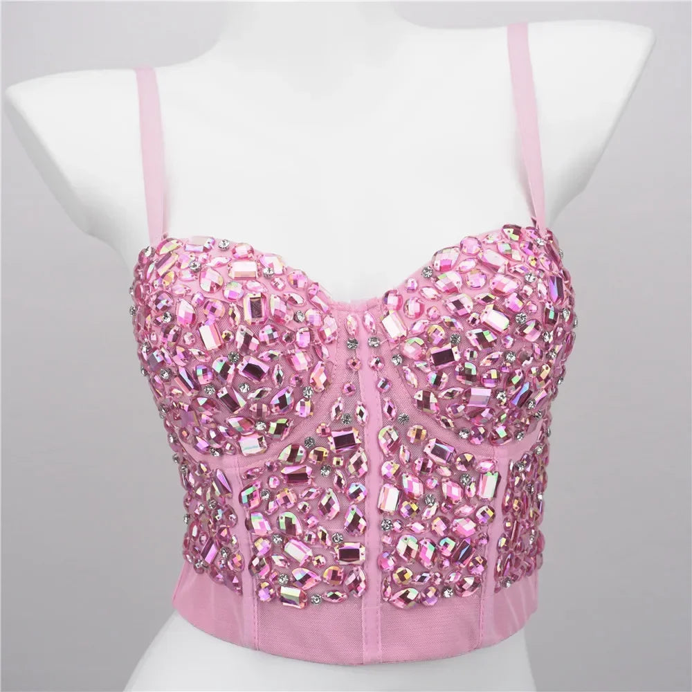 Sexy Bras for Women Night Club Party Cropped Tops Bra Stage Performance Sparkling Rhinestone Underwear Bralette Lingerie Clothes