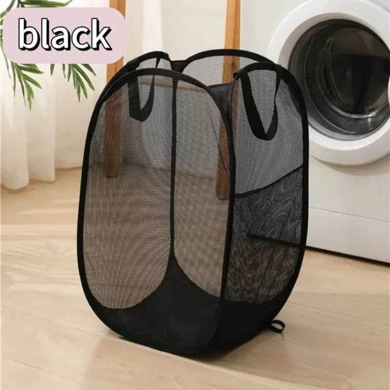 2-10 PCS Set Folding Dirty Laundry Sorting Basket Washing Frame Bathroom Cloth Mesh Storage Bag Frame Bucket Laundry Organizers Storage Pouch Cleaning Accessory Sets