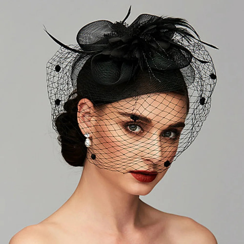 10 Colors Birdcage Bride Veil Wedding Evening Tea Cocktail Party Sunday Church Funeral Flowers Feather Mesh Veil Face Cover Headwear Royal Ascot Horses Race Top Caps Ladies Apparel Accessories