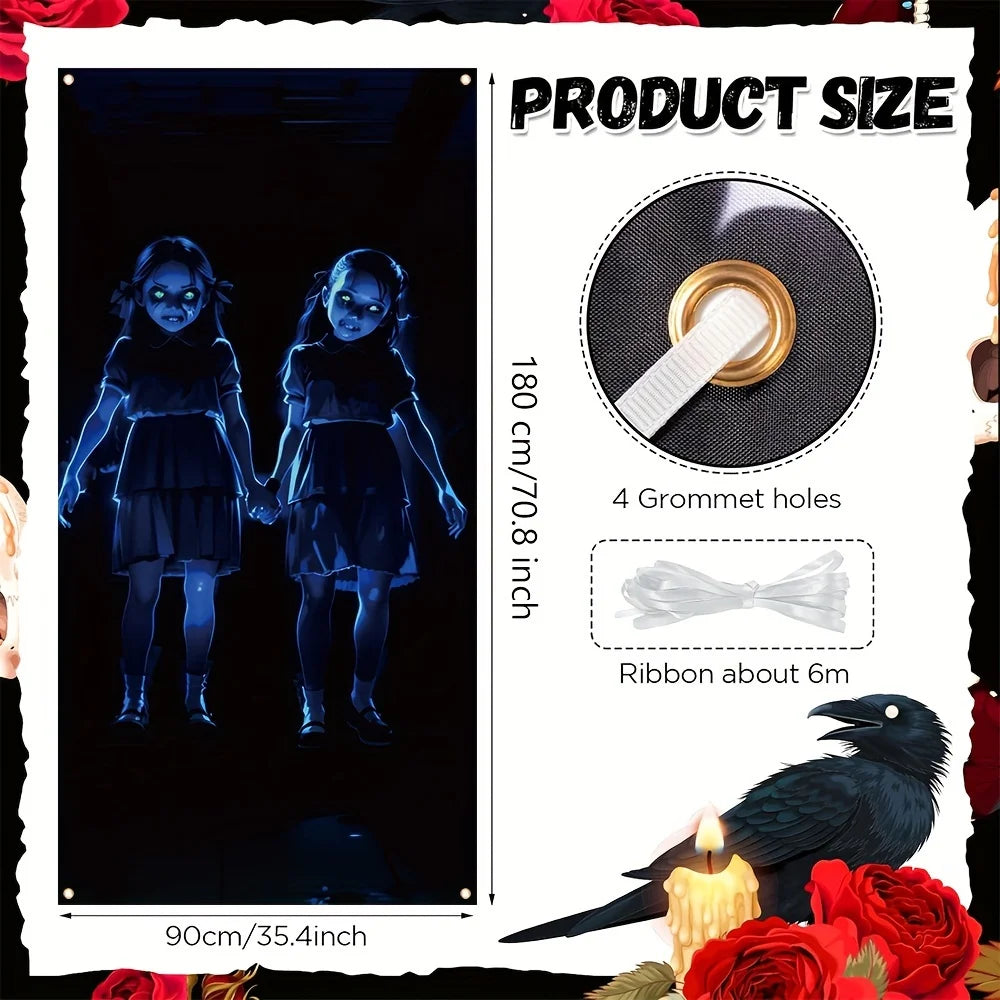 Halloween Horror Double Female Ghost, Door Panels, Room Decorations, Party Hanging Banners, Holiday Decorations