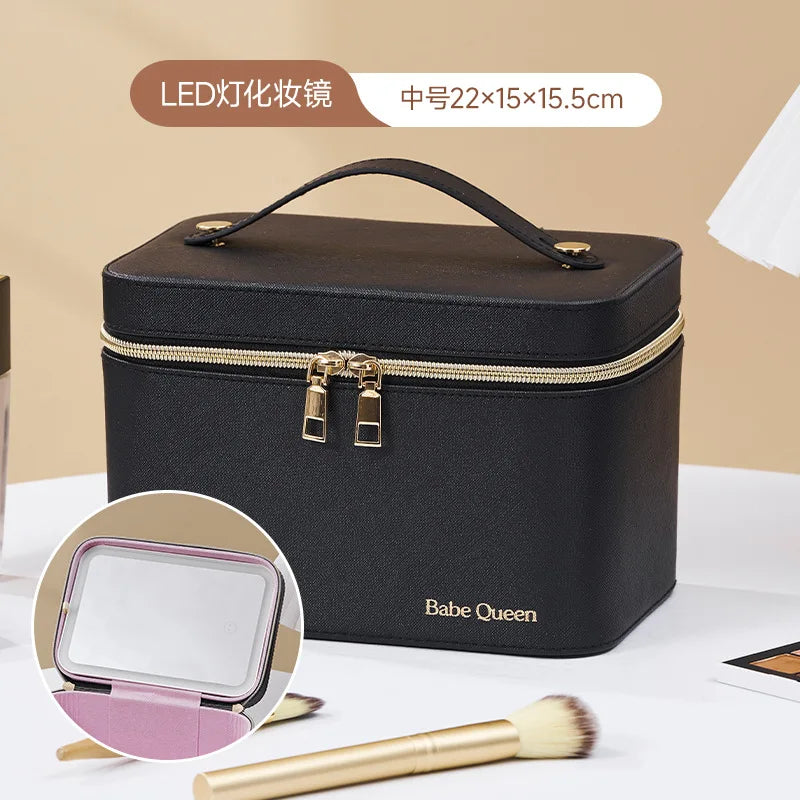 NEW Arrivals 10 Colors  LED Strip Light Mirror Make-Up Storage Case, Portable Large-Capacity Professional Cosmetic Bag