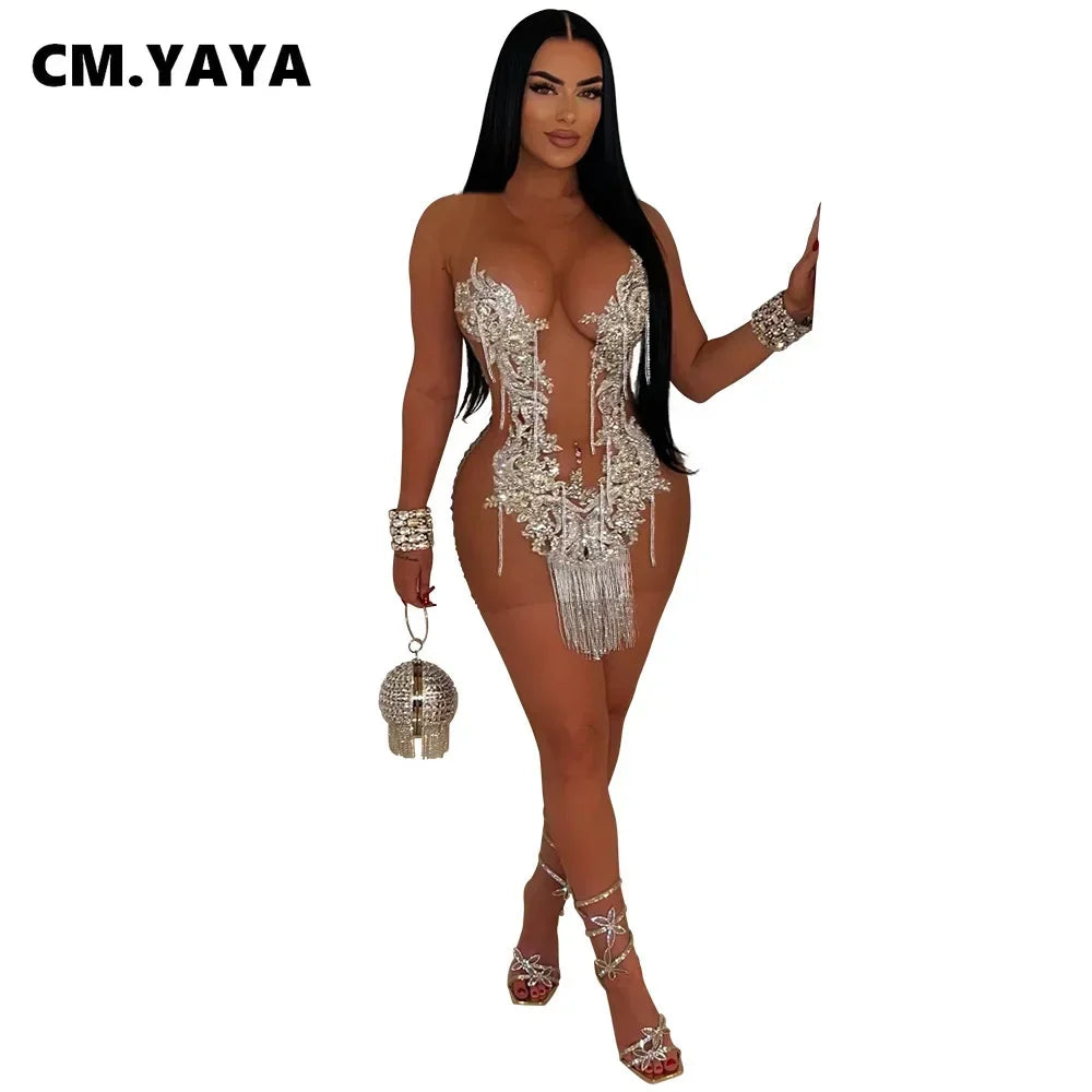 Black/White Color Sexy Hot Girls Women O-Neck Sequined Tassel See Through Mini Dress Sleeveless Mesh Sexy Pencil Dresses Sexy Fashion Summer Evening Beach Party Night Clubwear Prom Clothes