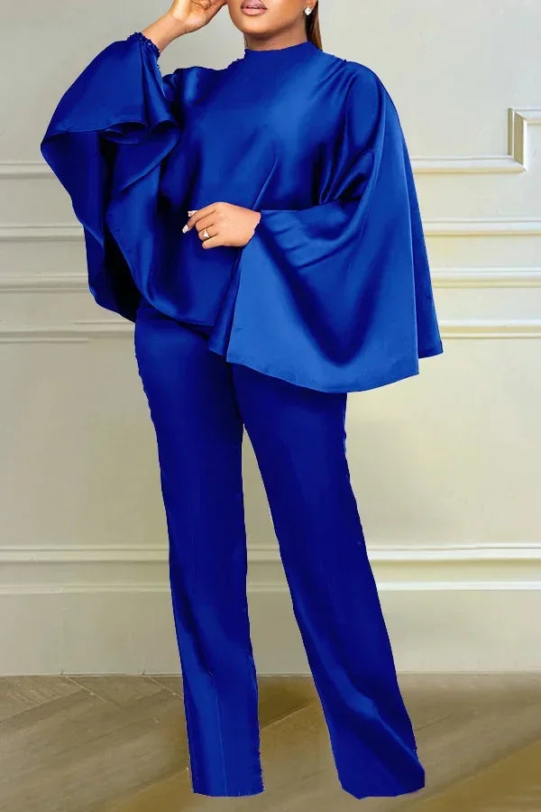 NEW Arrivals 2PCS Set Plus Size 4 Colors Spring Autumn Elegant African Women  Long Cloak Sleeve O-Neck Top Long Pant Matching Sets Evening Birthday Party Dashiki Luxury African Clothing Products