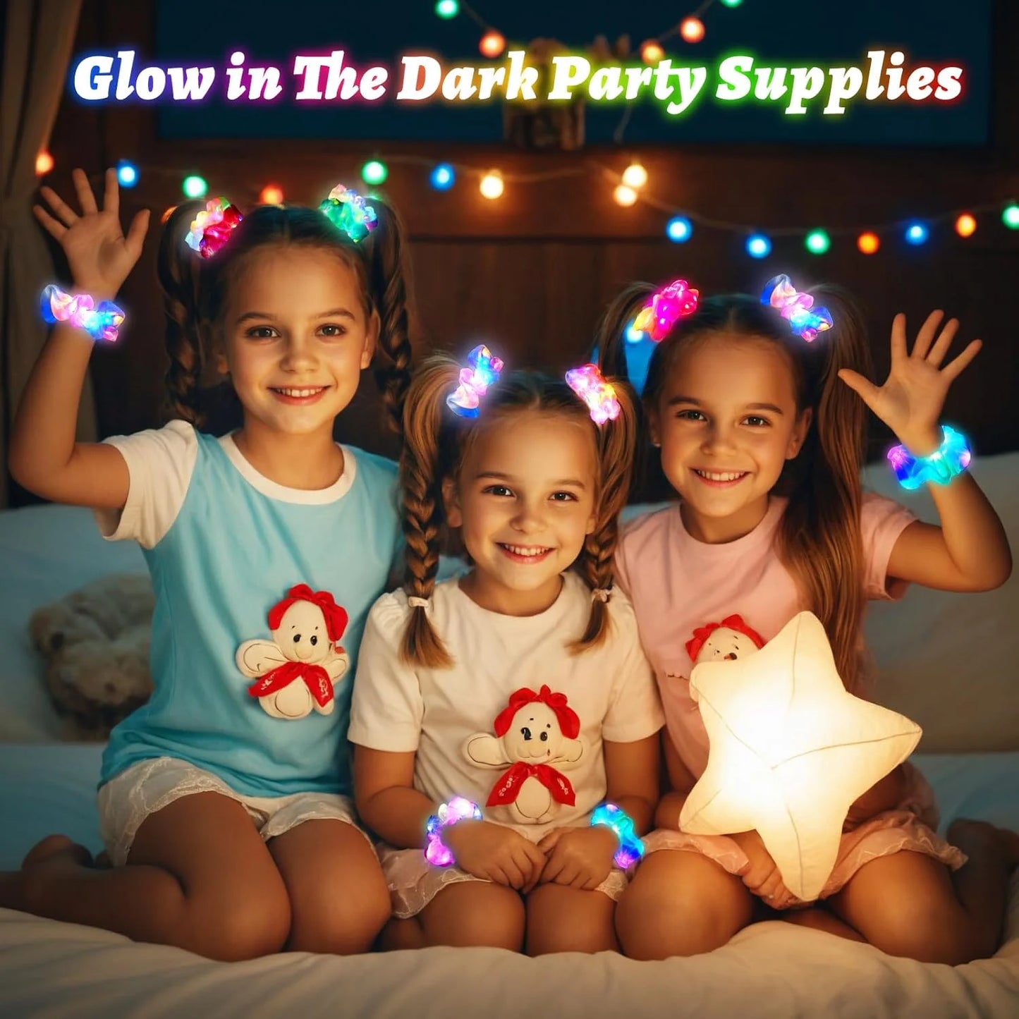 1/10/20 PCS Set LED Luminous Earrings Scrunchies Glowing Hairband Girl Light Up Hair Scrunchy Rave Festival Party Night Clubwear Headwear Supplies Hair Accessories
