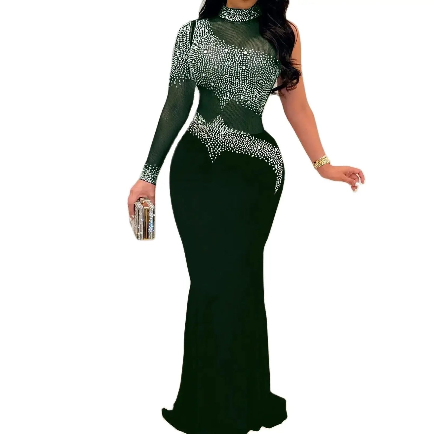 L-5XL Plus Size 5 Colors Sheer Rhinestones Evening Party Red Carpet Dress Female Luxury Business Dinner Celebrities Wedding Guest Prom Lady Summer Elegant Women Dresses