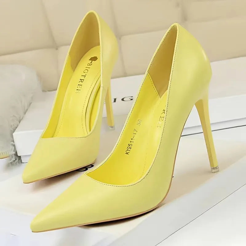 Just Arrived 10.5cm 7 Colors Handmade Leather Shoes Women Pumps Fashion High Heels Shoes Black Pink White Shoes Women Wedding Formal Shoes Ladies Stiletto Women Heels