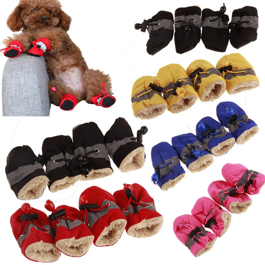 4pcs Antiskid Puppy Shoes Waterproof Winter Pet Dog Anti-slip Rain Snow Boots Footwear Thick Warm For Pre-walkers Socks Booties