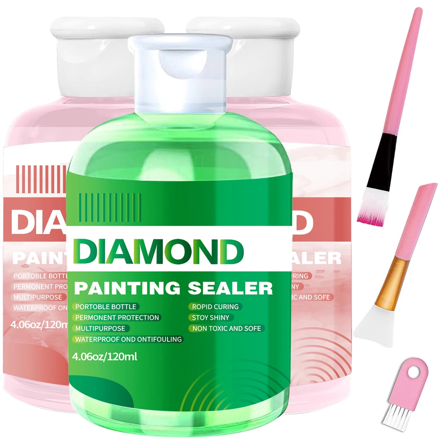 3PCS + Brushes Set Green/Blue/Pink Color Diamond Painting Sealer Kits 120ML/240ML  Diamond Art Sealer Puzzle Glue Diamond Painting Accessories