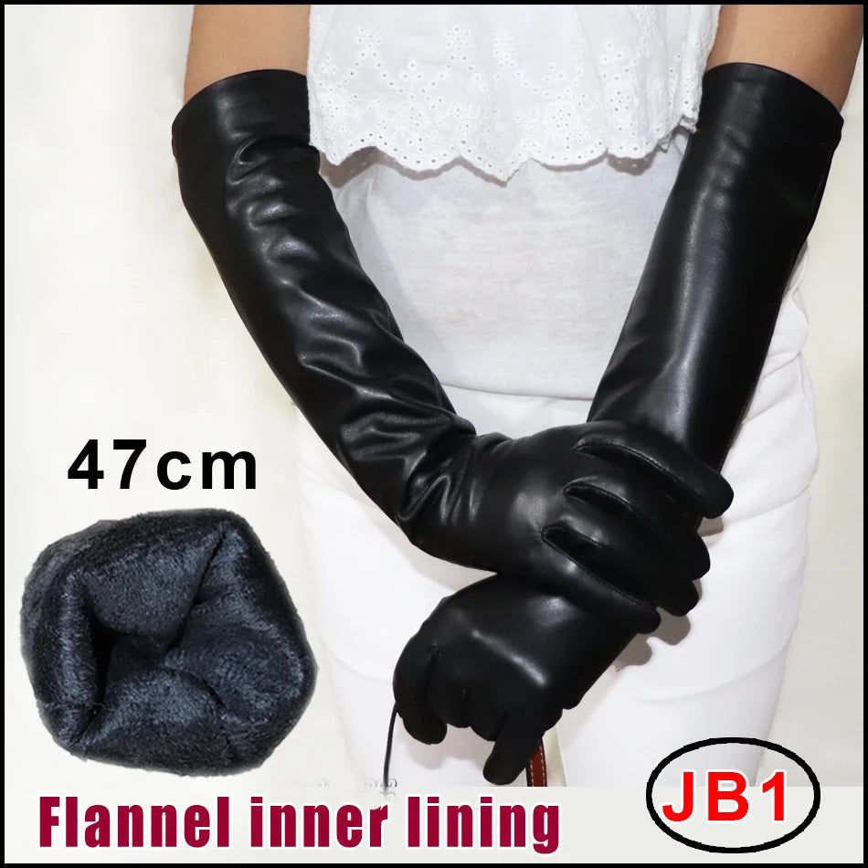 NEW Arrivals  Genuine Real Leather Gloves 100% Sheepskin Long Gloves Women's Winter Warm Fleece Lining Over Elbow Arm Sleeves Color Ladies Fashion Apparel Accessories