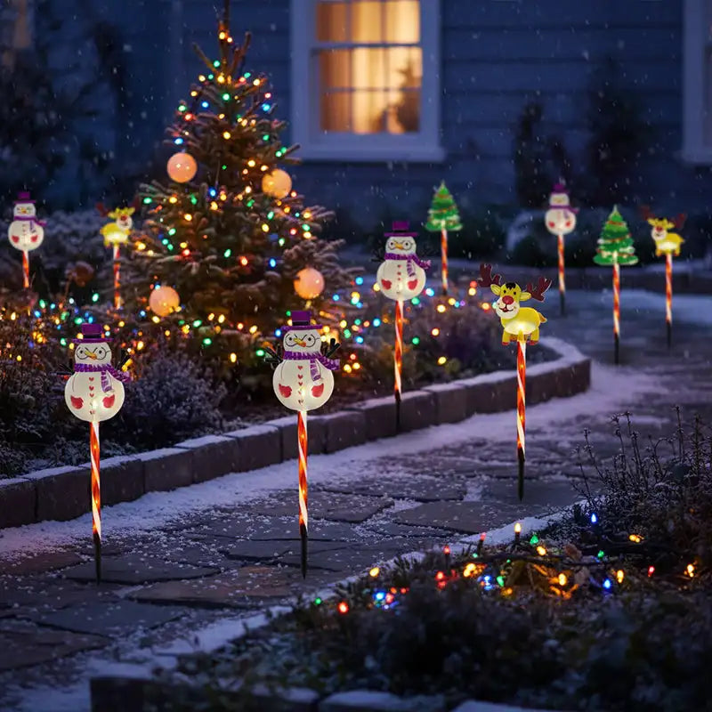 NEW 6PCS/lot Solar-Powered Christmas Lawn Lights Santa Tree & Reindeer Designs for Outdoor Decor Waterproof Garden Lights Holiday